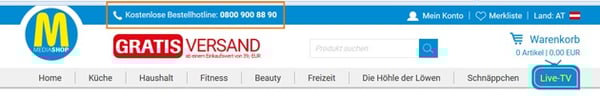 Kostenlose Bestellhotline von Mediashop