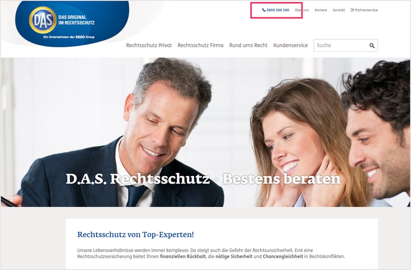 D.A.S. Rechtsschutz 0800-Nummer von yuutel