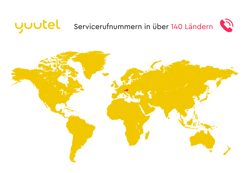 Weltkarte welche die Verfügbarkeit der Internationalen Servicerufnummern von yuutel zeigt
