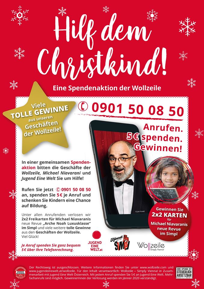 Flyer der zu Spenden per Telefon aufruft: Hilf dem Christkind!