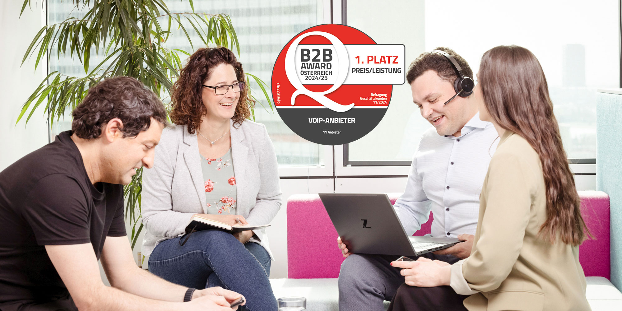 1. Platz in der Kategorie „VoIP“-Anbieter: Das Team von yuutel freut sich über die Auszeichnung mit dem B2B-Award 2024/25.